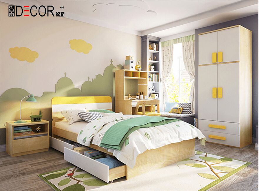 GIƯỜNG NGỦ KẾT HỢP NGĂN TỦ ĐỂ ĐỒ-PK-GN-100
